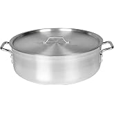 Thunder Group ALSKBP008 Brazier Pot, 40 quart capacity, with cover, 6 mm thick, extra heavy, flat bottom, aluminum, mirror-finish, NSF