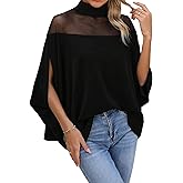 Verdusa Women's Contrast Mesh Half Cape Sleeve Blouse Loose Fit Dressy Tops Business Casual Outfits