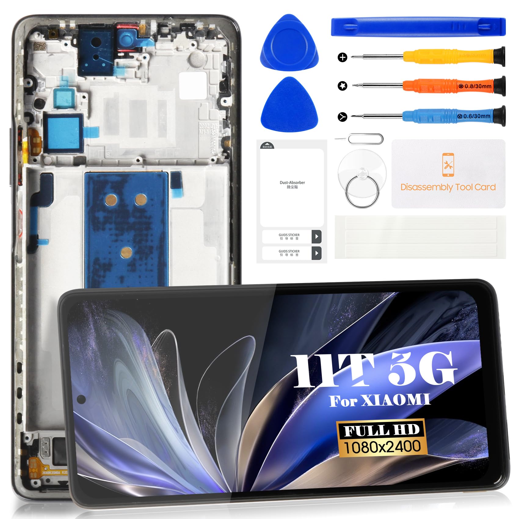 TFT LCD Screen For Xiaomi 11T 5G LCD Display For Xiaomi 11T Pro Screen Replacement 21081111RG 2107113SG LCD Touch Digitizer Assembly Repair Kits (Black,With Frame)