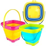3 otters 3PCS Foldable Bucket, Foldable Pail Bucket Sand Buckets Silicone Collapsible Bucket, for Kids Beach Play…