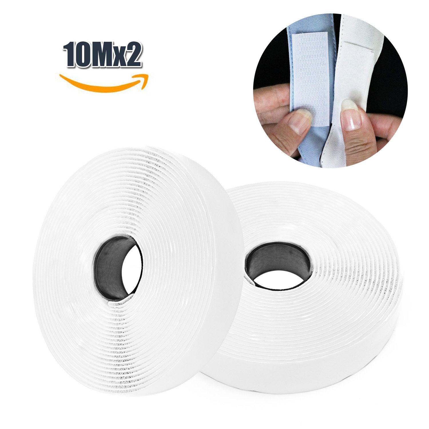 Velcro Strips Self Adhesive, XIAO MO GU Velcro Fastening Loop Tape 10m x 20mm (White)