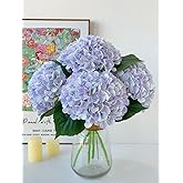 YalzoneMet 4Pcs Light Purple Silk Hydrangea Artificial Flower Lifelike Big Blooms 20'' Long Stem Faux Hydrangea Flower Bouquets for Home Party Indoor Outdoor Wedding Table Centerpiece Decor