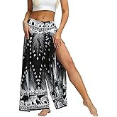 Plustrong Womens Slit Wide Leg Pants Casual Hippie Beach Boho Pilate Flowy Palazzo Yoga Pants