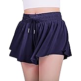 JOCMIC Girls Flowy Shorts, 2 in 1 Preppy Butterfly Shorts with Spandex Liner for Cheer Athletic Gym Teens Casual Clothes