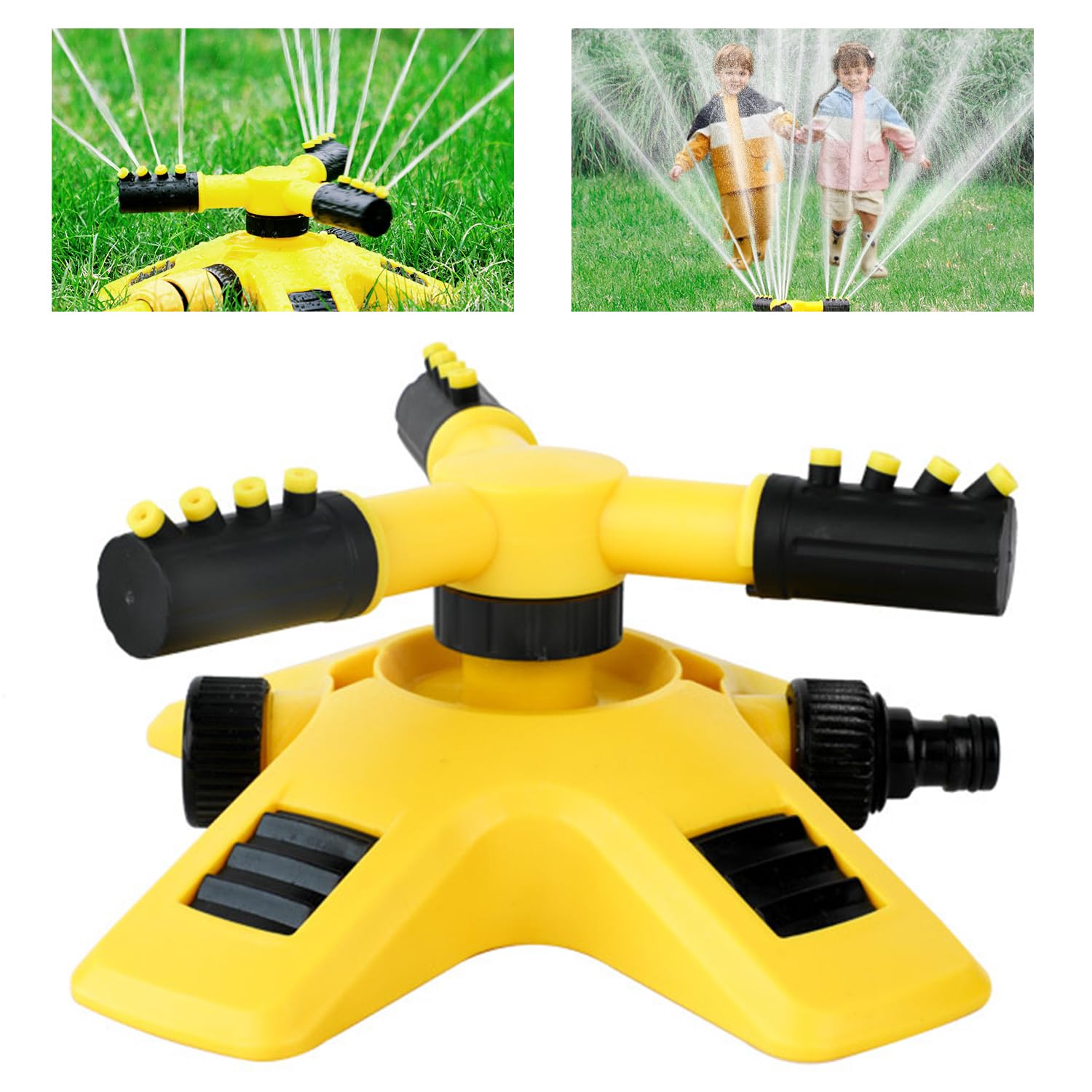 JJYHEHOT Garden Sprinkler, 360 Degree 3 Arm Rotating Sprinkler System, Sprinklers for Lawns, Automatic Lawn Water Sprinkler with Hose Attachment for Grass Plants Flowers Veggies Watering