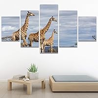 SIGNWIN 5 Panel Canvas Wall Art Modern Art Animals Dramatic Giraffe Lion Multicolor Photography Southwest for Home Decorations Ready to Hang - 60