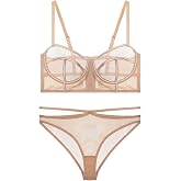Guoeappa Women's Sexy Lace Bra and Panty Set (Cup Sized 32B-42D) 2 Piece Lingerie Floral Lace Underwire Bra Panty