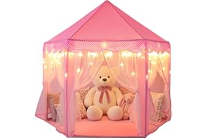 Sumbababy Princess Castle Tent for Girls Fairy Play Tents for Kids Hexagon Playhouse with Large Star Lights Toys for Children