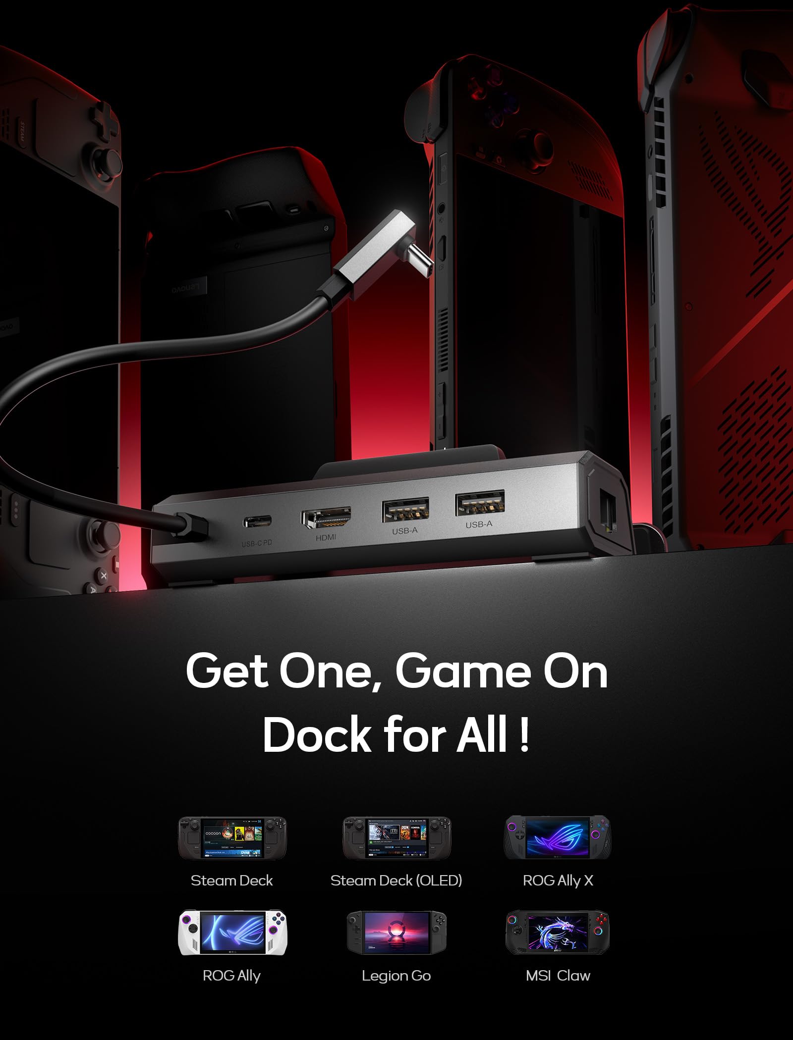 JSAUX Upgraded Docking Station 4K@120Hz for Steam Deck OLED/ROG Ally X/Legion Go/MSI Claw, 5-in-1 Steam Deck Dock with HDMI 2.1, 100Mbps Ethernet, USB 2.0 and 100W Charge for Steam Deck LCD-HB0602