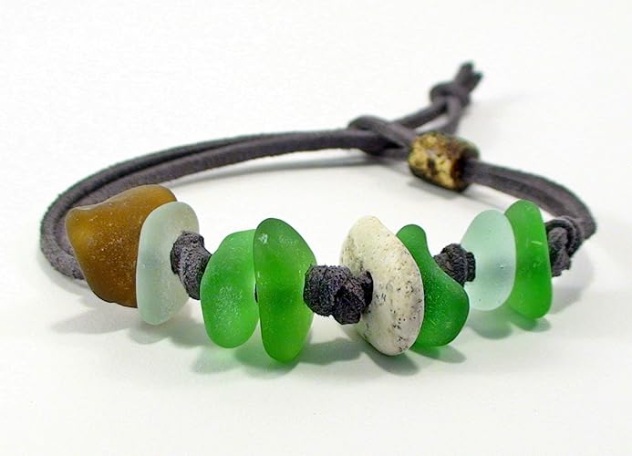 Leather Sea Glass Bracelet Sea Glass Jewelry Leather Jewelry Unisex Bracelet Seaglass Jewelry For Men Beach Pebble Jewelry