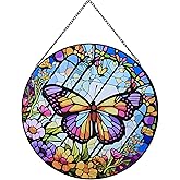 Payutou Butterfly Stained Glass Window Hanging,20cm/7.87inch Hand-Painted Sun Catcher Garden Hangings for Doors Home Christmas Mother's Day, Valentine's Day Ornaments Festival Gift (A Style)