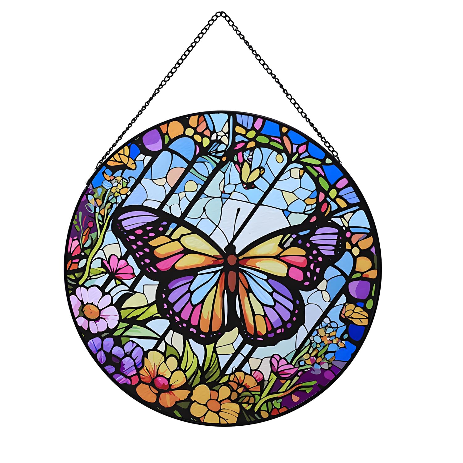Payutou Butterfly Hanging Stained Glass for Windows,20cm/7.87inch Hand-Painted Sun Catcher Garden Hangings Christmas Mother's Day, Valentine's Day Ornaments Festival Gift (A style)