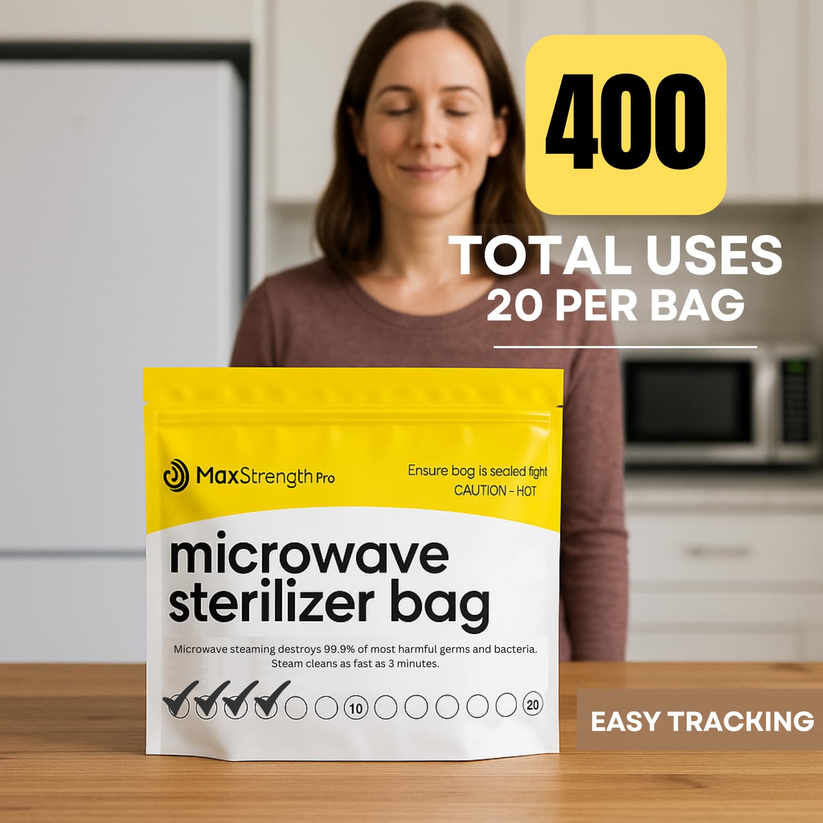Microwave Steam Sterilizer Bags 20pc for Baby Bottles, Soothers, Teethers, Breast Pump Parts, Training Cups, Accessories, Reusable Large Bags, 20 Uses Per Bag, Easy Tracking System