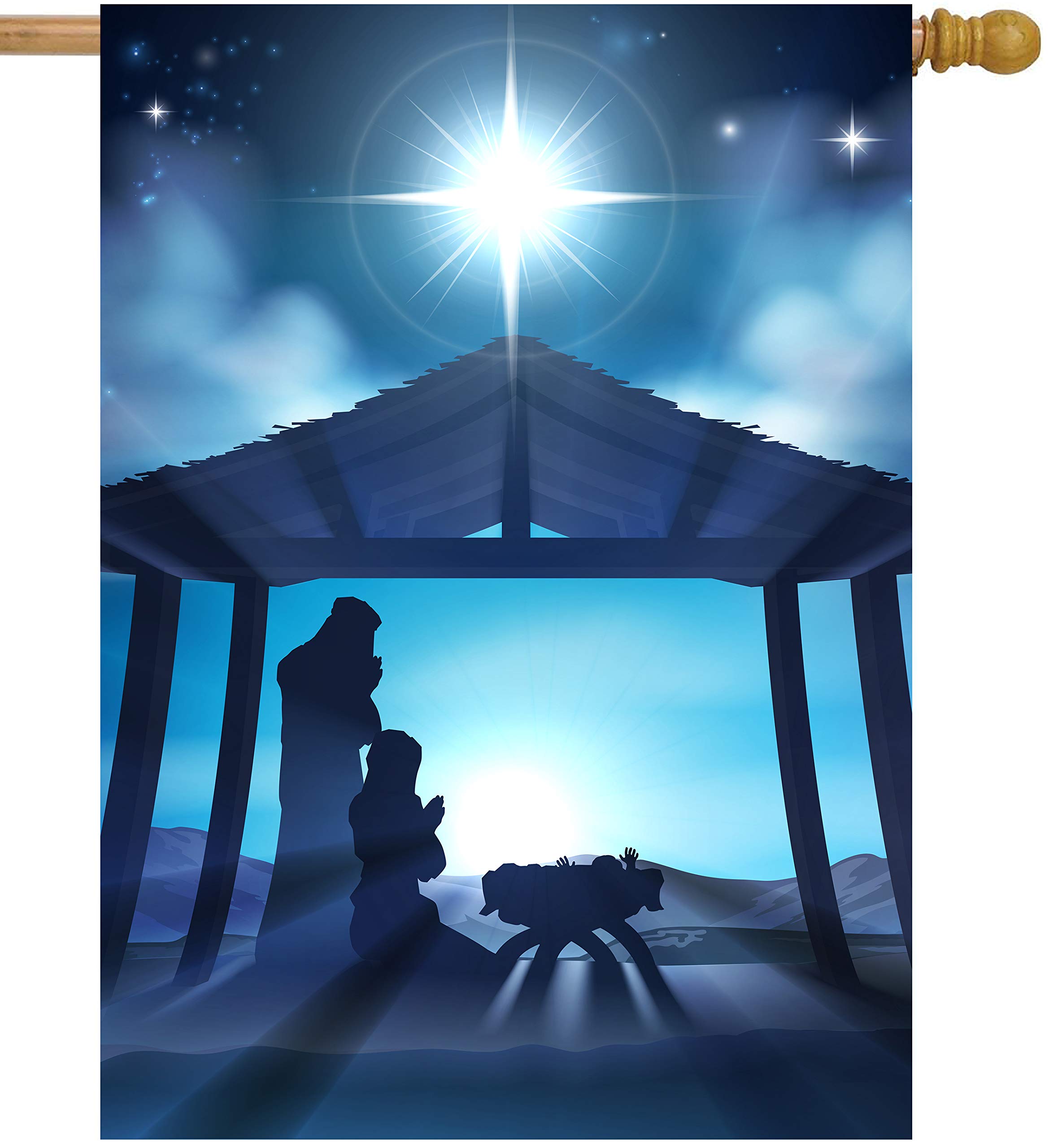 ShineSnow Traditional Winter Christmas Nativity Birth Born Scene Story House Flag 28" x 40" Double Sided Polyester Welcome Yard Garden Flag Banners for Patio Lawn Home Outdoor Decor