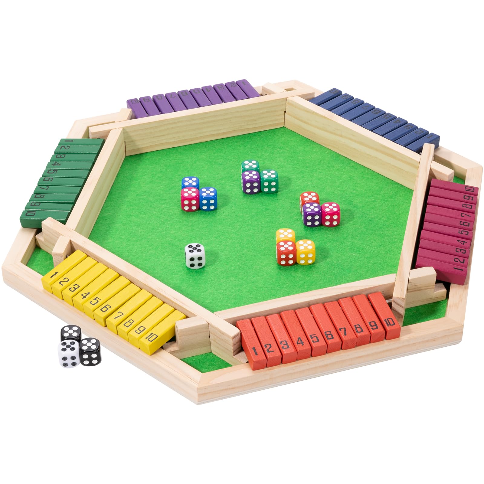 Photo 1 of MNYUN Shut The Box Game Large for 6 Players, 15 inch Wooden Board Table Math Game with 16 Dice and Instructions, Classics Close The Box Board Game