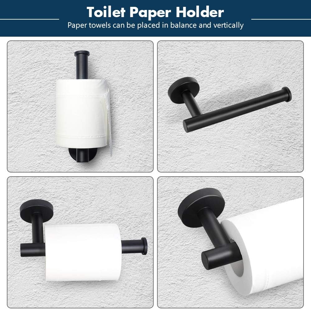 TocTen 6Piece Set Bathroom Hardware Set-304 Stainless Steel, Towel Bar Set Include Lengthen 24’’ Towel Bar+Towel Ring+Toilet Paper Holder+3 Bath Robe Towel Hook Bathroom Towel Rack Set (Matte Black): Home & Kitchen