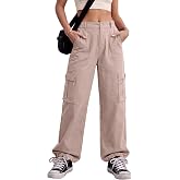 Lepunuo Women's High Waisted Cargo Pants Travel Y2K Streetwear Baggy Stretchy Pants with 6 Pockets Drawstring Ankle Cuffs