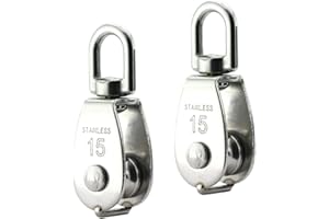 Lind Kitchen 2PCS Lifting Single Pulley Stainless Steel Heavy Duty Single Wheel Swivel Lifting Rope Pulley Block M15