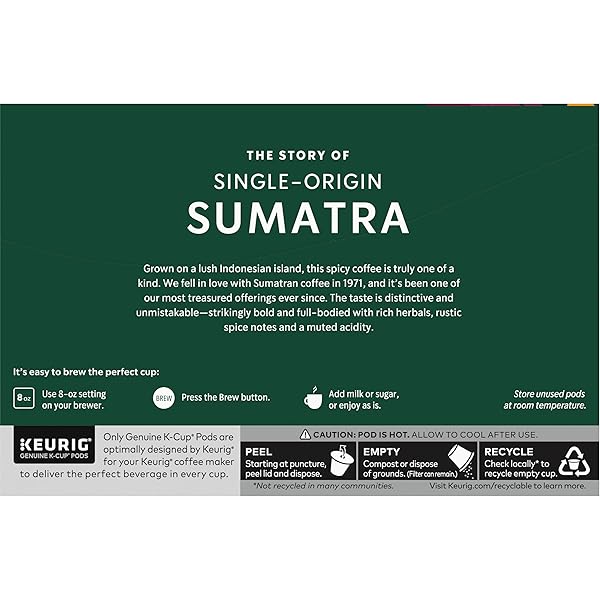 STARBUCKS K-CUP COFFEE PODS, DARK ROAST COFFEE, SUMATRA, 100% ARABICA, 1 BOX (10 PODS)