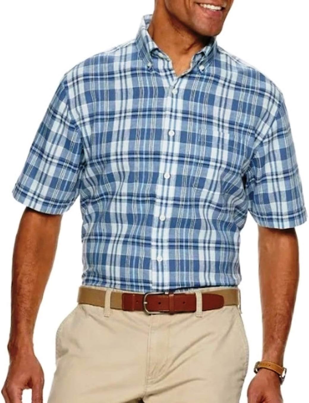 Croft & Barrow Classic-Fit Easy-Care Linen-Blend Button-Down Casual Short Sleeve Shirt Blue 