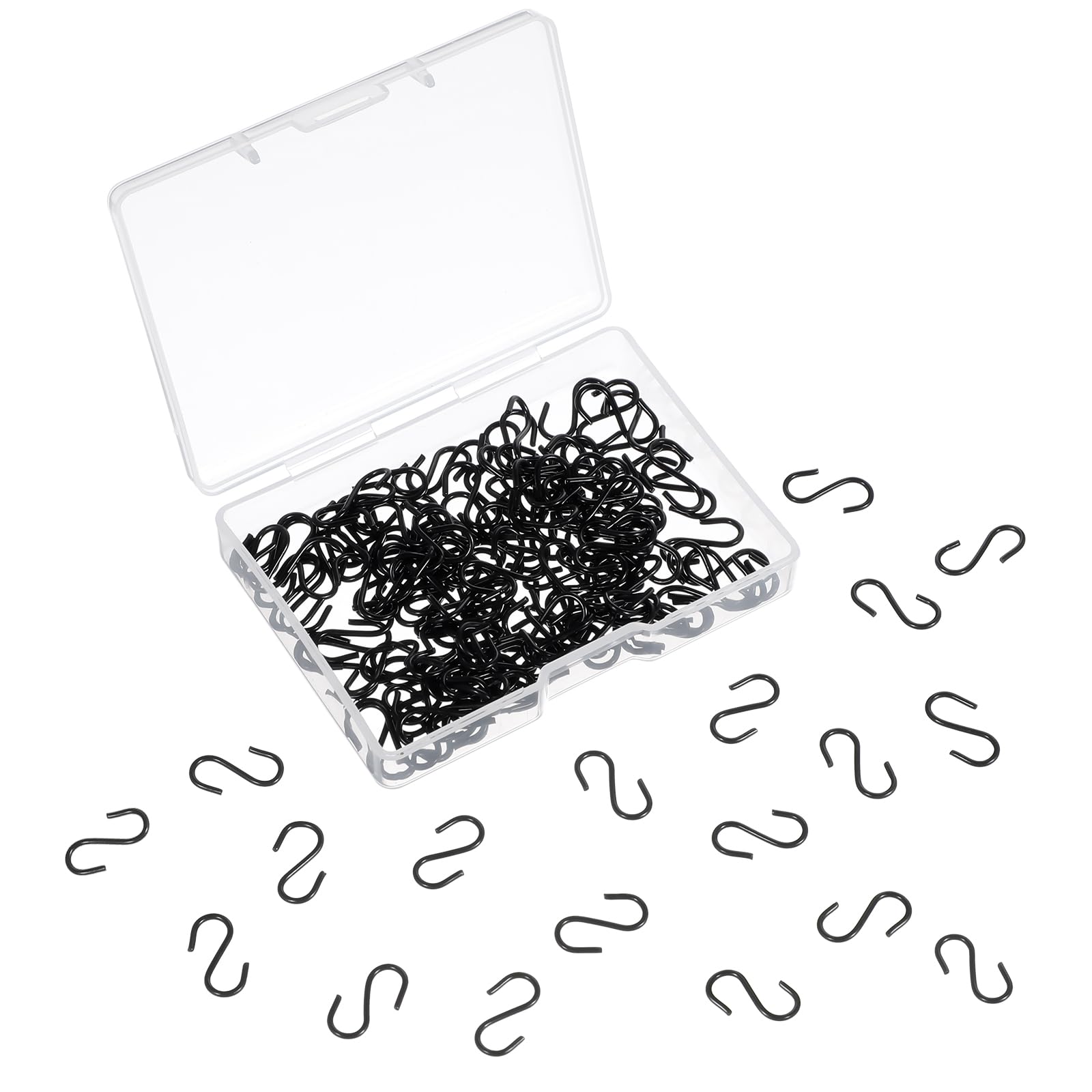 Lusofie 150Pcs Small S Hooks - 1/2 Inch Stainless Steel Hanging Hooks for Christmas Ornaments, Jewelry, Key Chain, Tag, DIY Crafts (Black)
