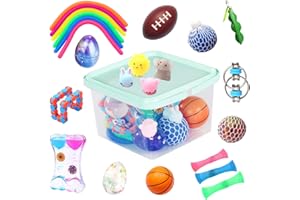 KINGYAO 24 Pack Fidget Toys for Adults with Liquid Motion Timer Mochi Squishy Stretchy String Flippy Chain Easter Egg Marble Mesh Squeeze Bean Stress Ball for Gift