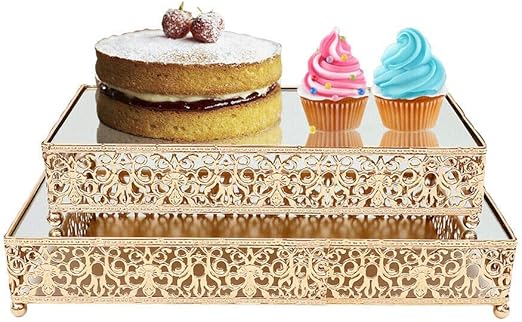 Amazon Com Cake Stands 2pcs Gold Glass Cake Stand Set Rectangle