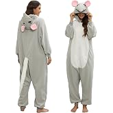NAMHTOM Adult Mouse Costume Rat Onesie Animal Pajamas Mouse Halloween Costumes Cartoon Cosplay Sleepwear for Women Men
