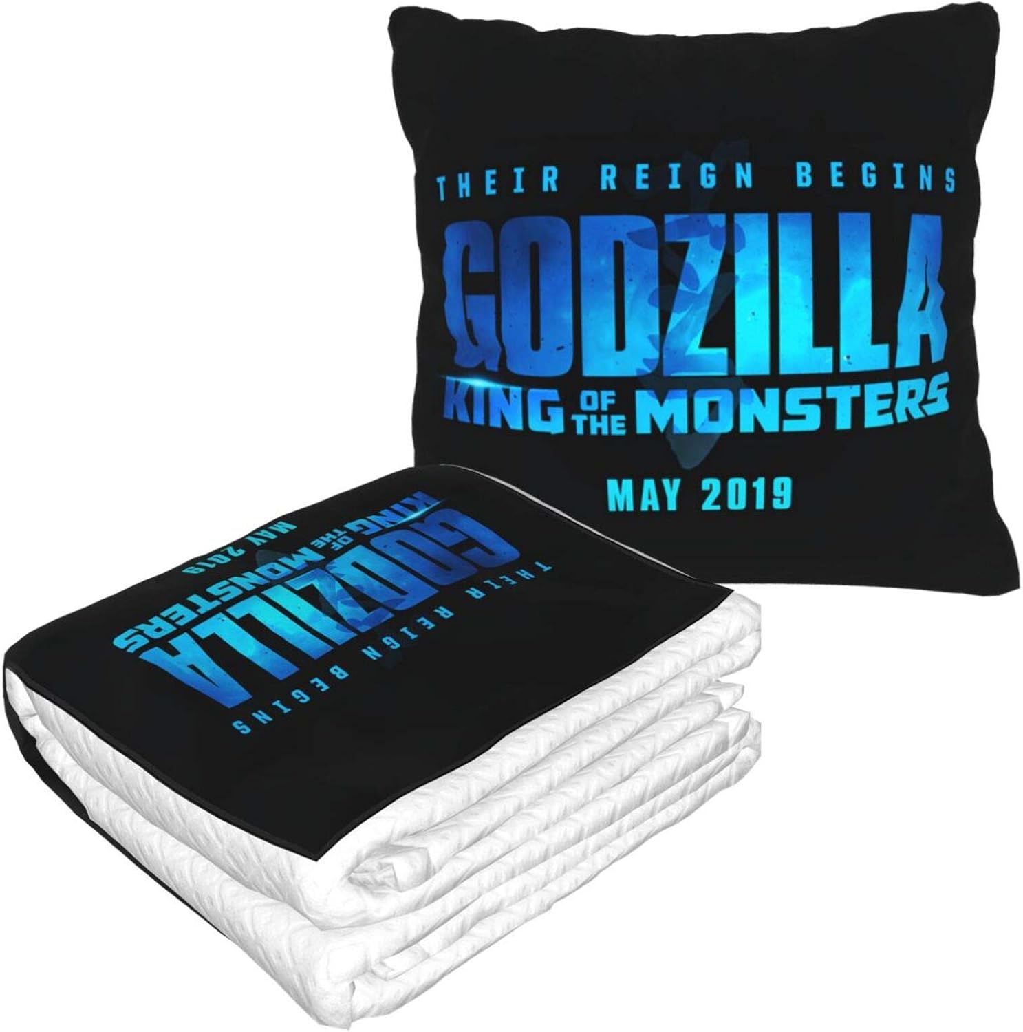 Xiongminqing Godzilla King of The Monsters Blanket and Pillow Premium Soft 2-in-1 Aircraft Blanket, Suitable for Traveling Home