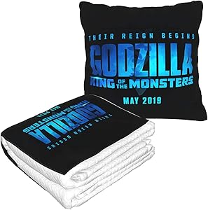Xiongminqing Godzilla King of The Monsters Blanket and Pillow Premium Soft 2-in-1 Aircraft Blanket, Suitable for Traveling Home