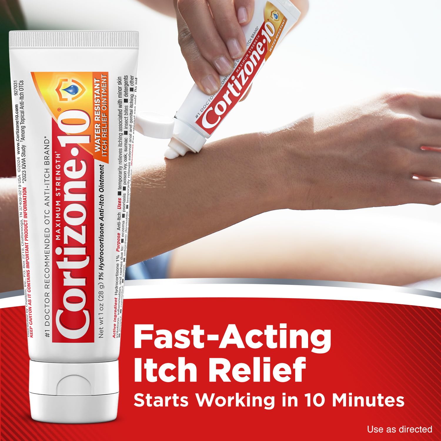 Cortizone-10 Maximum Strength Water Resistant Itch Relief Ointment, 1% Hydrocortisone, Fast-Acting, Anti-Itch Cream for Bug Bites, Rash, Eczema, Psoriasis, Poison Ivy, Oak, Sumac & More, 2 oz