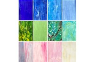 Hengyisha 12 Sheets Stained Glass Variety Pack, 6"X4" Cathedral Glass Mosaic Tiles for Crafts, Mixed Blue Green Pink Purple Colors