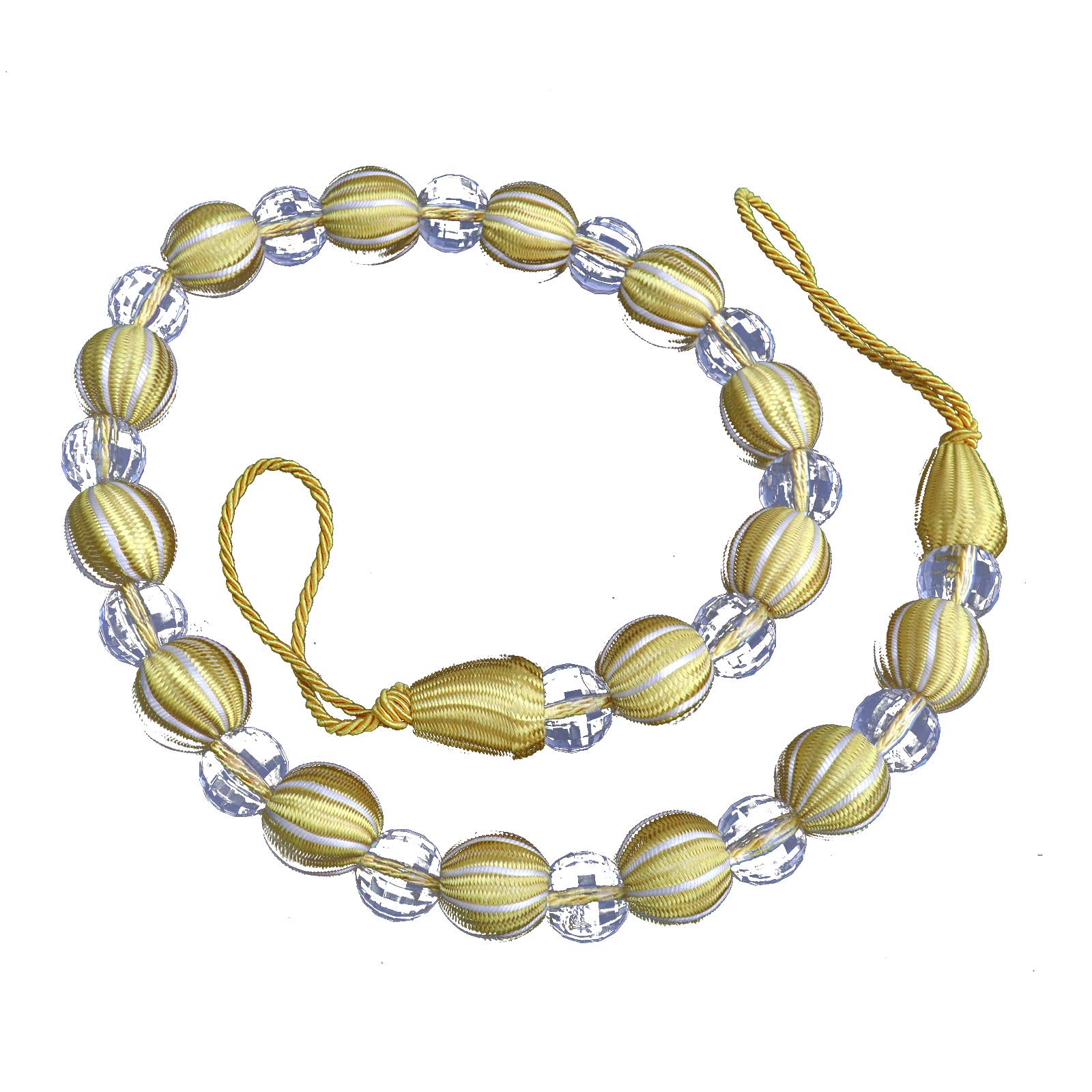 OTOTEC Luxury Crystal Bead Diamond Curtain Rope Tie Back Silk Tassel Holdbacks Gold