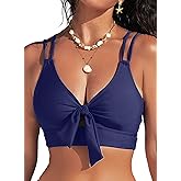 Herseas Push Up Bikini Top for Wome Knot Tie Swim Tops Adjustable Double Spaghetti Straps Swimsuit Top 2026