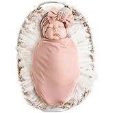 Konssy Baby Girl Newborn Receiving Blanket with Headband Set Baby Swaddle Nursery Swaddle Wrap