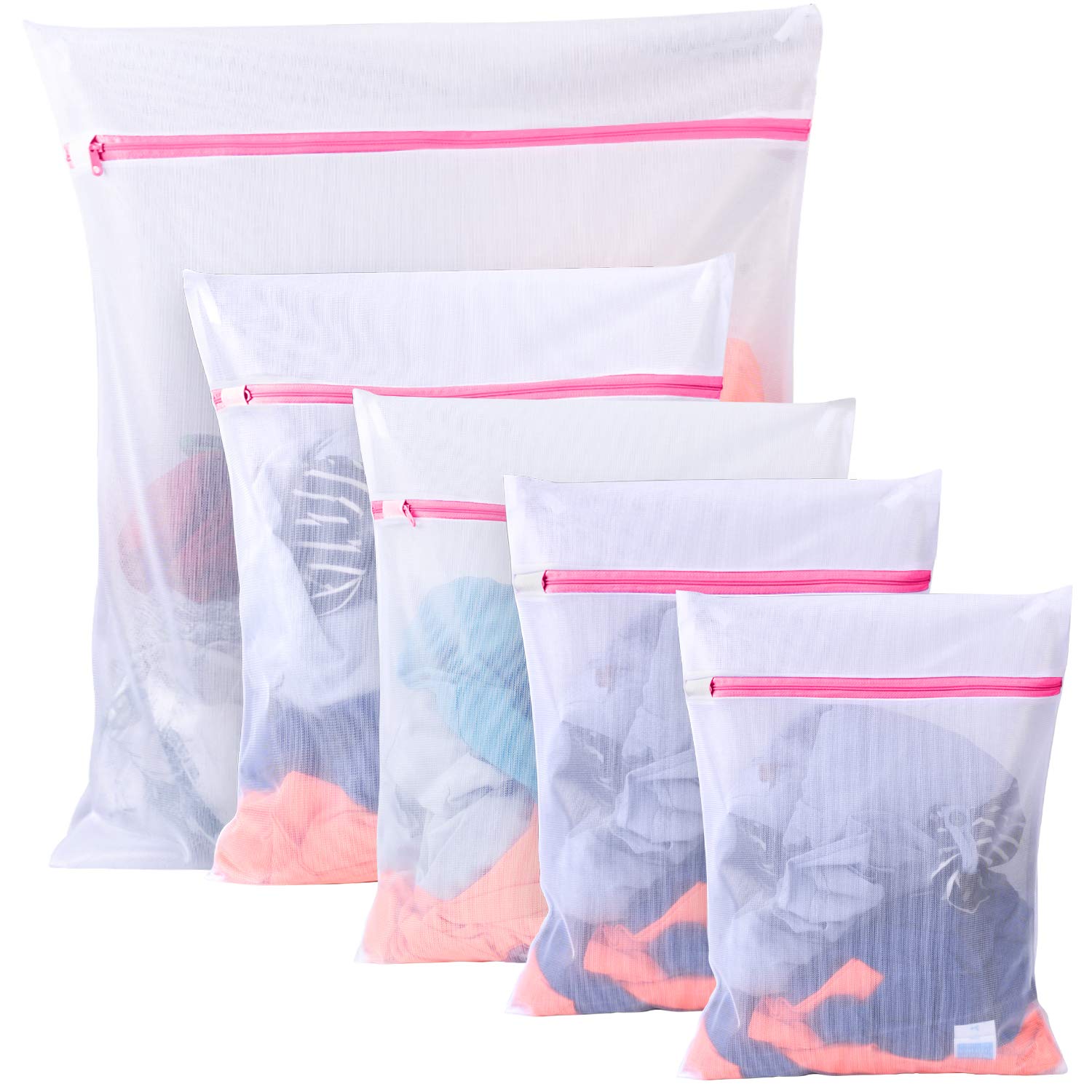 BoxLegend Laundry Bag Set - 5 Pack (1x XL, 2x L, 2x M) - Polyester Mesh - Zipper Closure - Odor Resistant - For Delicates & Travel