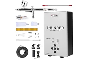 UTYUTY Airbrush Kit with Air Compressor,Portable 27PSI 7 Pressure Levels, 35dB Ultra-Quiet,Dual-Action 0.3mm Airbrush Gun for Beginners,Painting,Models,Makeup,Crafts & Cake Decor