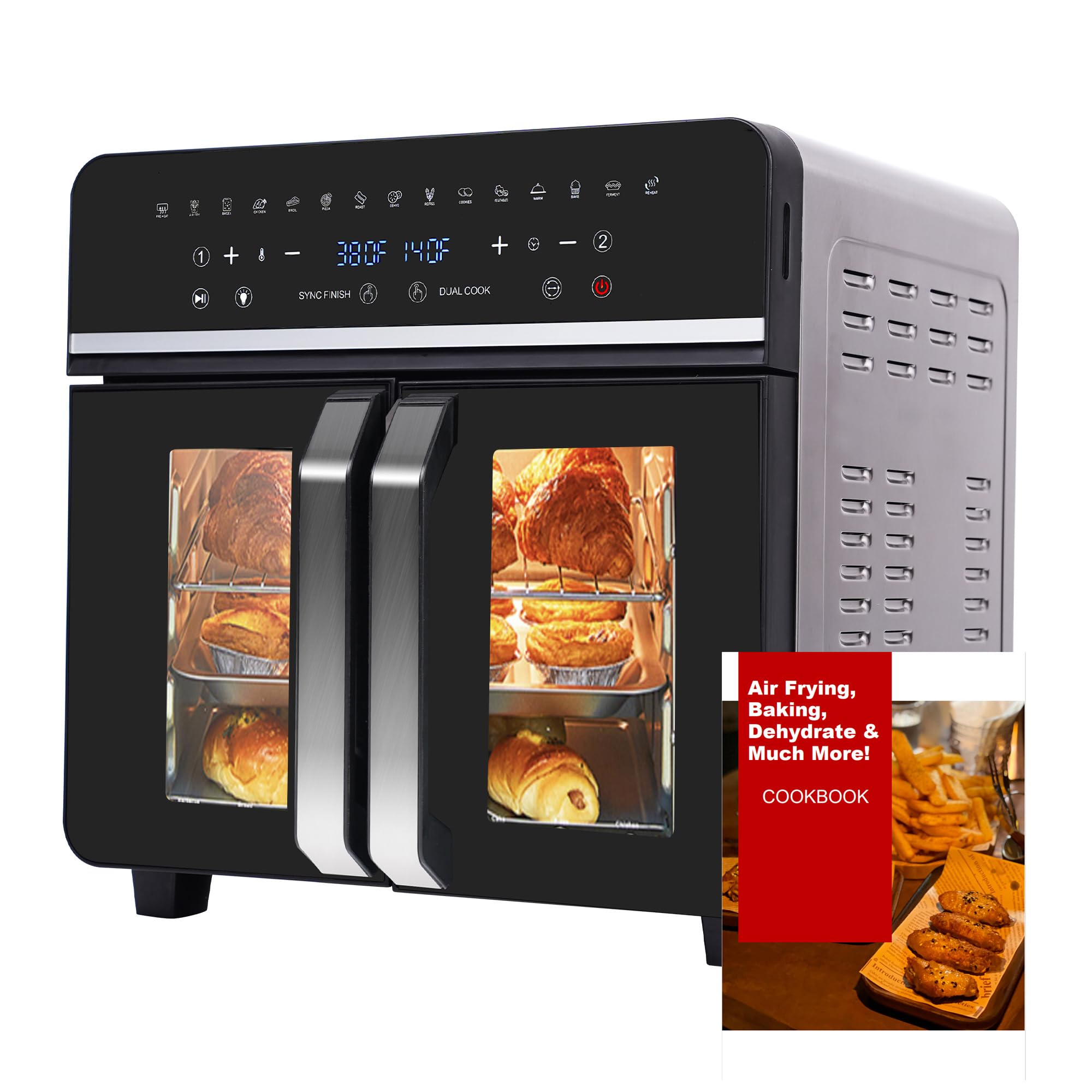 Photo 1 of 24Qt Large Air Fryer Oven French Door 15 in 1 Multi-Function Digital Controls Convection Oven Stainless Steel Dual Zone Electric Oven Toaster Combo with 13 Accessories & Cookbook
