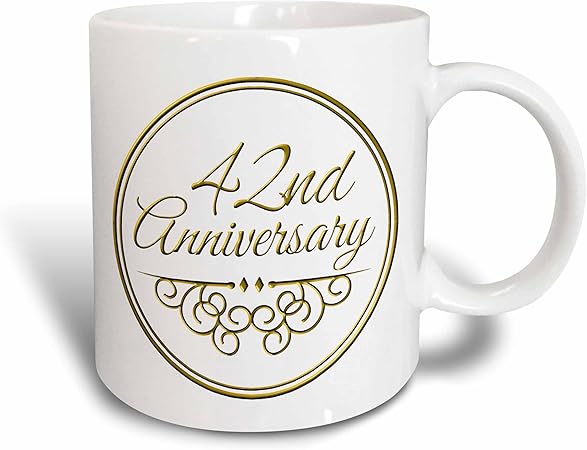 3drose 42 Nd Cadeau Dore Texte Pour Celebrer L Anniversaire De Mariage 42 Ans Married Ensemble Mug En Ceramique De 425 2 Gram 11 43 X 8 45 X 12 7 Cm Amazon Fr Cuisine Maison