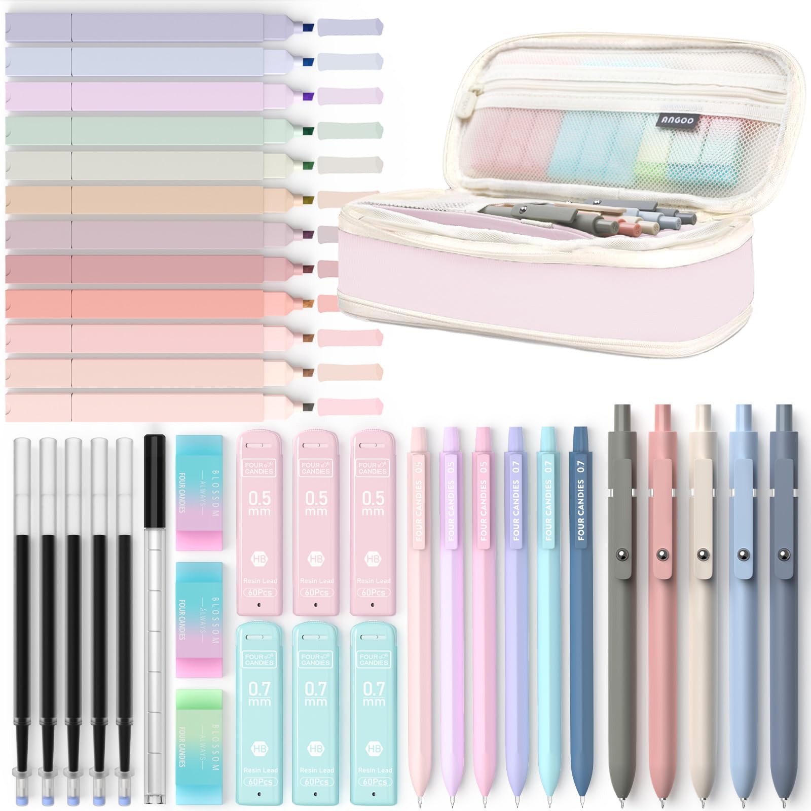 39 PCS Aesthetic School Supplies with Cute Pen Case, 12 Pastel