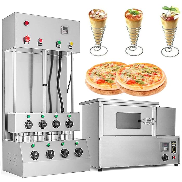 VEVOR Commercial Pizza Cone Forming Machine 110V Rotational Pizza Oven 2 in 1 Automatic Handheld Pizza Cone Maker with Pizza Oven 304 Stainless Steel (Adjustable temperature and Rotary Speed)