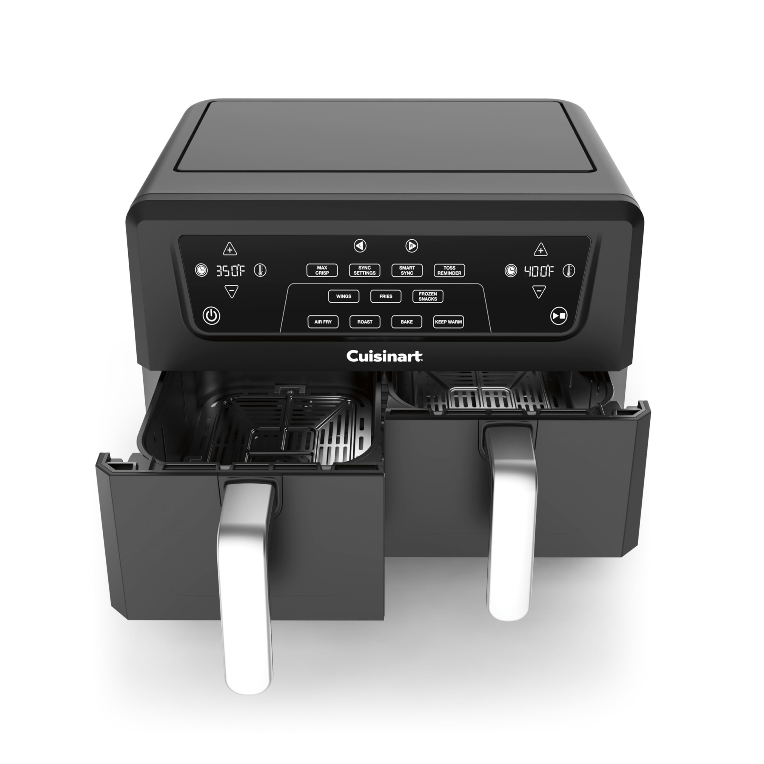 Freidora de aire Cuisinart de doble cesta, dos cestas en total 11 QT, freidora de aire de 4 funciones para freír, asar, hornear y mantener caliente, cuenta con acabado y configuración de sincronización, recordatorio de lanzamiento, modo de calentamiento automático y pausa automática