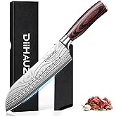 DiiHAUZZ Santoku Knife 7 Inch, Japanese Chef Knife with Ultra Sharp Hollow Edge, High Carbon Steel Forged Professional Kitchen Knives with Ergonomic Pakkawood Handle and Sheath, Gift Box