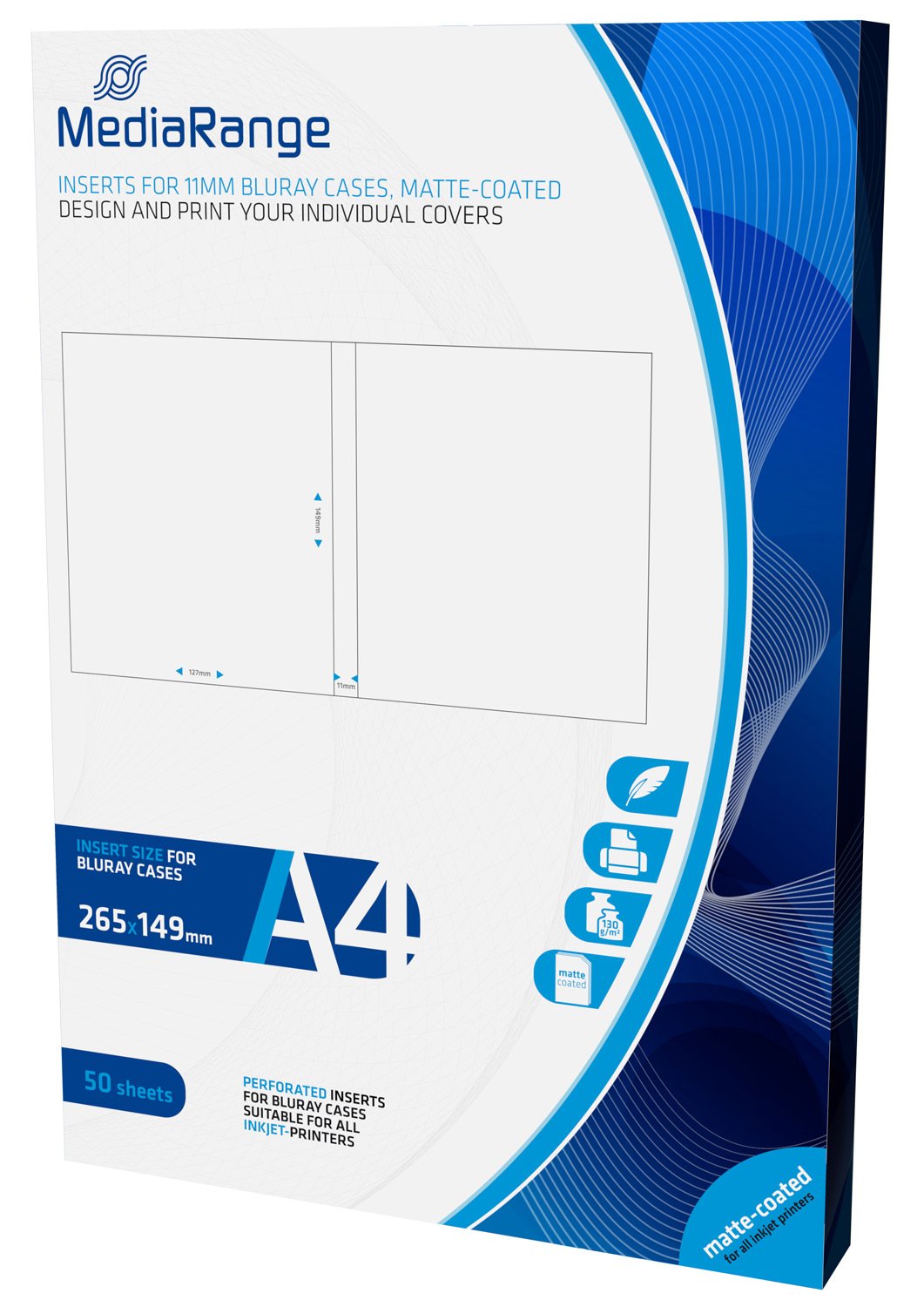 MediaRange MRINK123 - insert for printing (for 11 mm Bluray cases) 50 sheets
