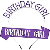 XiuSpark Birthday Sash & Crown for Women - Tiara Headband, Girls' Decorations Accessories