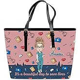 HappyHeartedGifts Personalized Nurse Appreciation Leather Tote Bag – Custom Name Nursing Life Handbag Gifts for CNA, RN