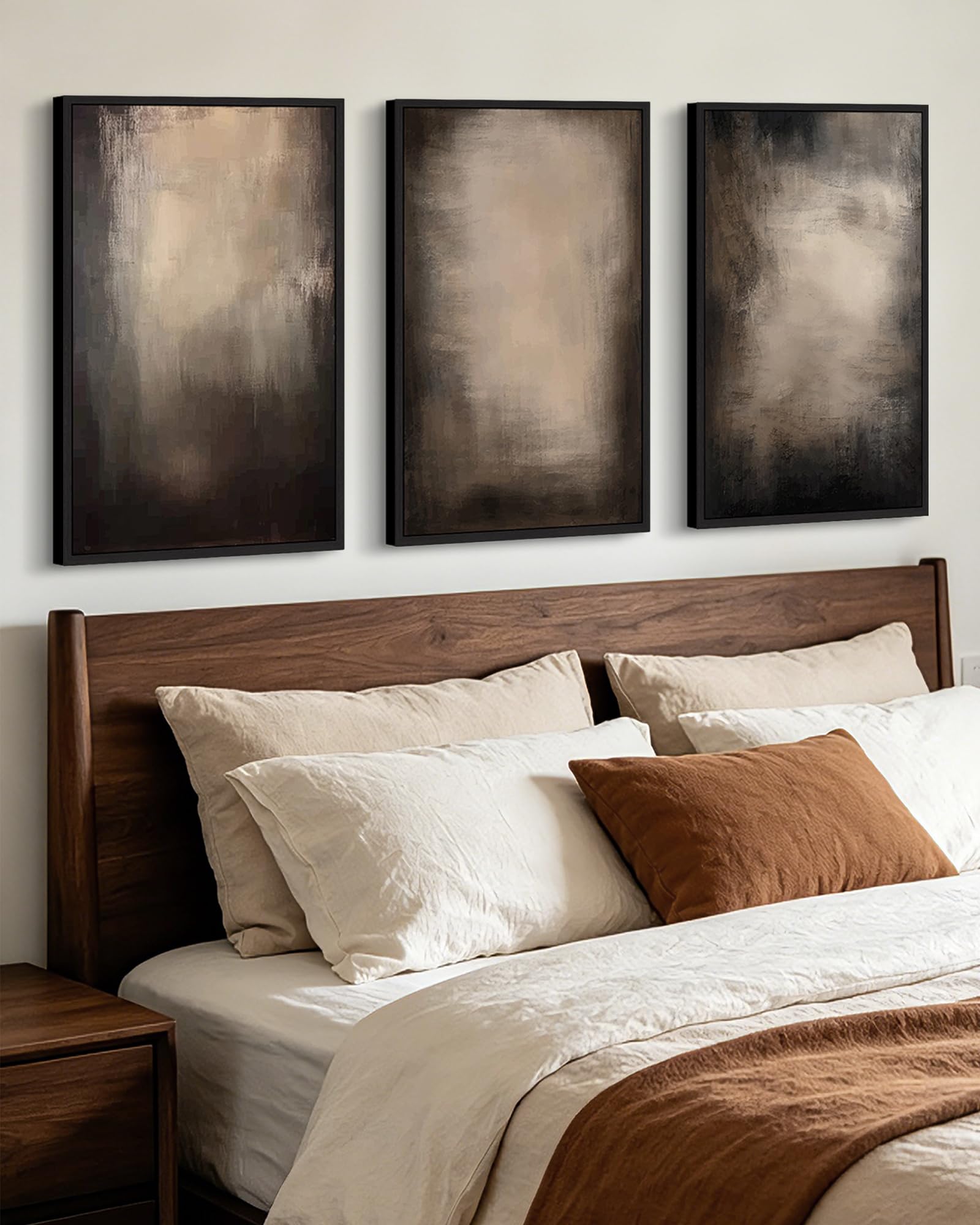 phopago abstract framed wall art large 16x24in earthy in deep brown and beige tones modern art decor