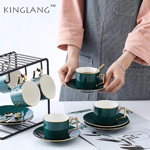 chenaa Estilo Europeo Pintado Oro Borde Taza De Café Y Saucer Set ...