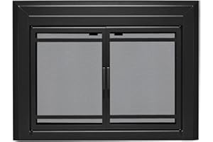 UniFlame - Kendall - Cabinet-Style Fireplace Doors with Smoke Tempered Glass (Color: Black, Size: Large - Fits Opening 36in to 43in W x 25.5in to 32.5in H)