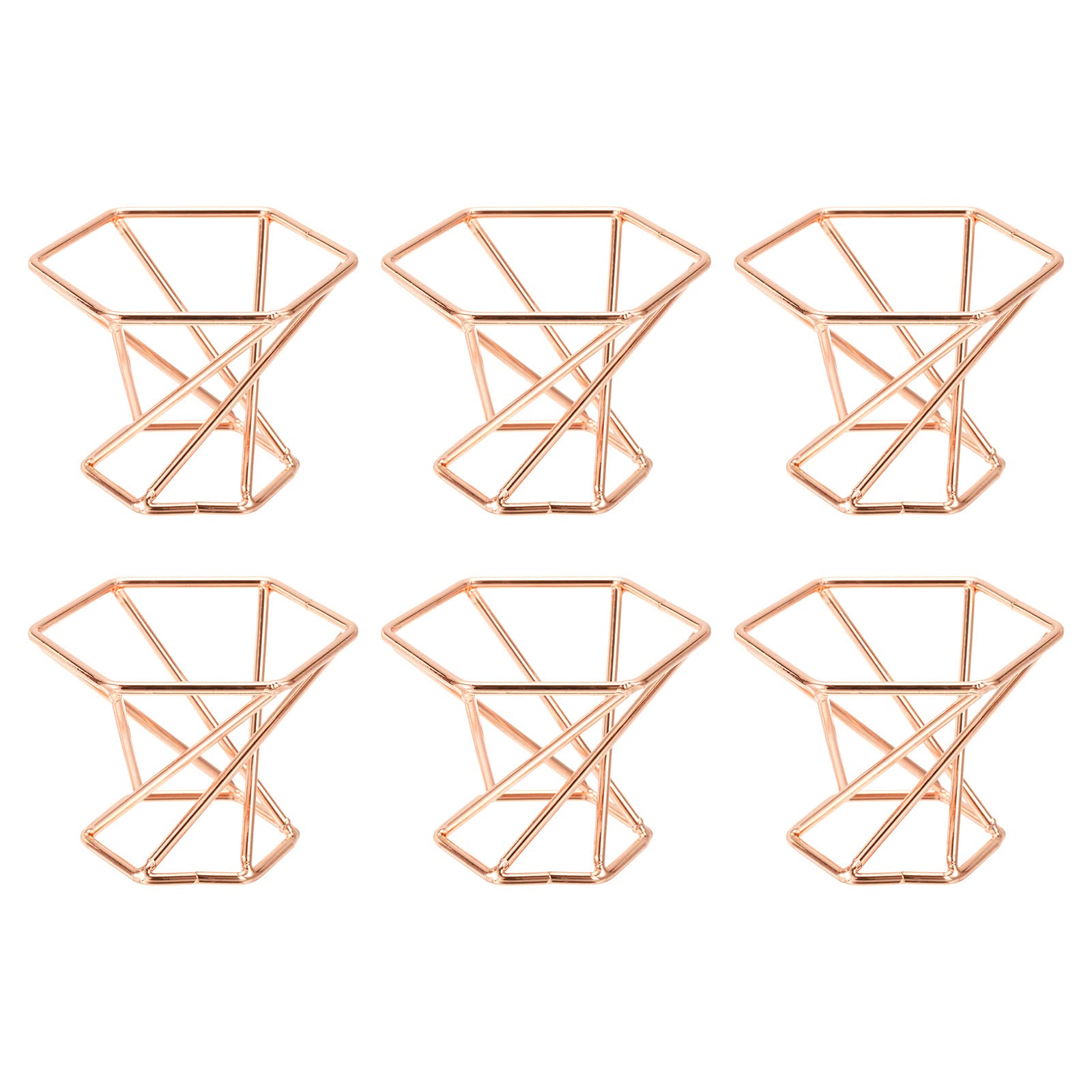 PATIKIL Air Plant Stand Holder, 6 Pcs Hexagon Metal Air Plant Pot Container for Home Bedroom Office Decor, Rose Gold